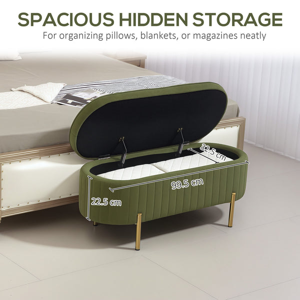 Upholstered tufted bedroom bench with metal legs, dark green