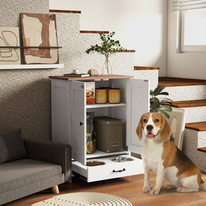 Dog food storage station with bowls, white