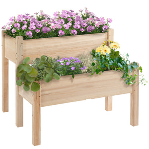Two-tier raised wooden planter