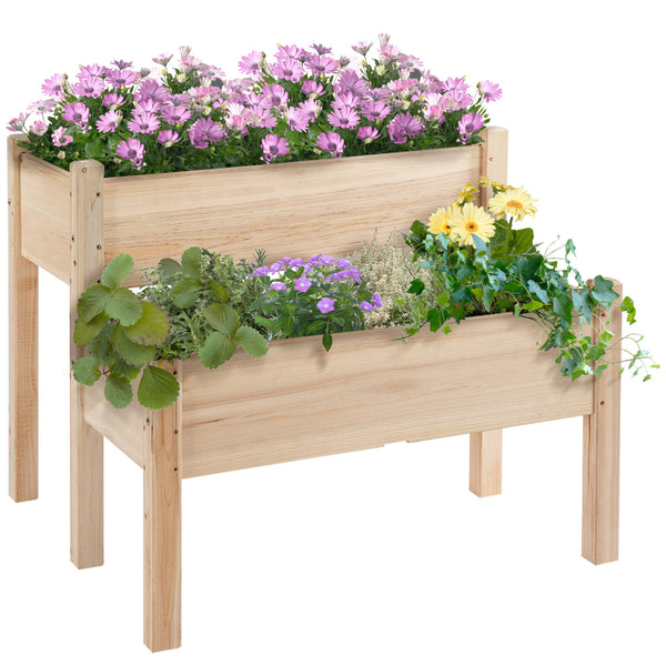 Two-tier raised wooden planter
