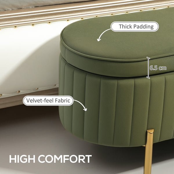 Upholstered tufted bedroom bench with metal legs, dark green