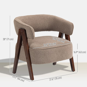 Sherpa Fleece Accent Chair with Solid Wood Legs, Light Brown
