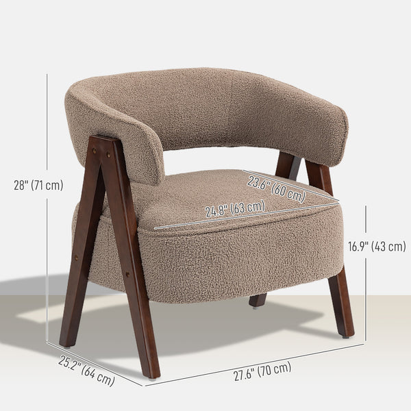 Sherpa Fleece Accent Chair with Solid Wood Legs, Light Brown