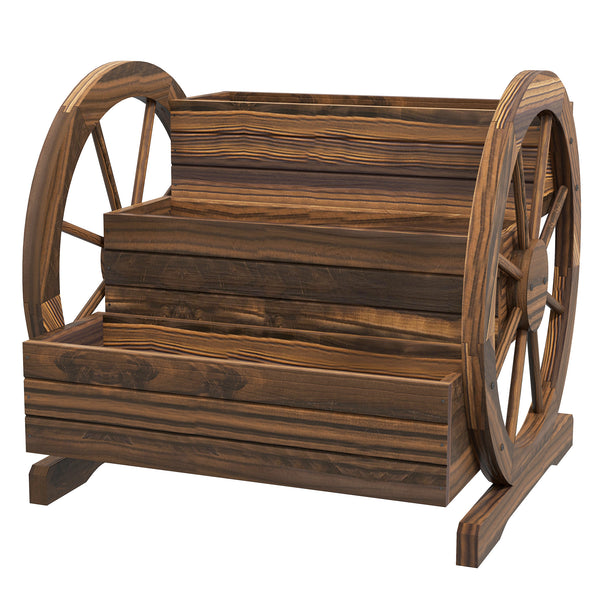 Wooden planter in the shape of a cart