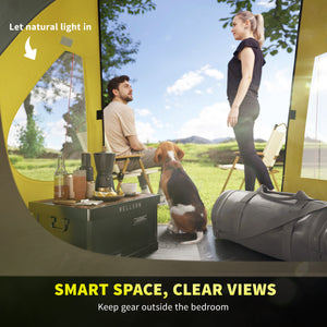 Camping tent with integrated awning and groundsheet