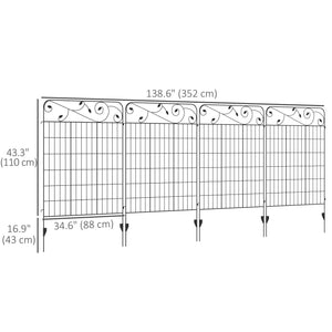 Metal garden fence panels, set of 4, square vine pattern