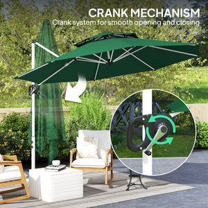 10-foot cantilever parasol with 360° rotation and adjustable height, dark green