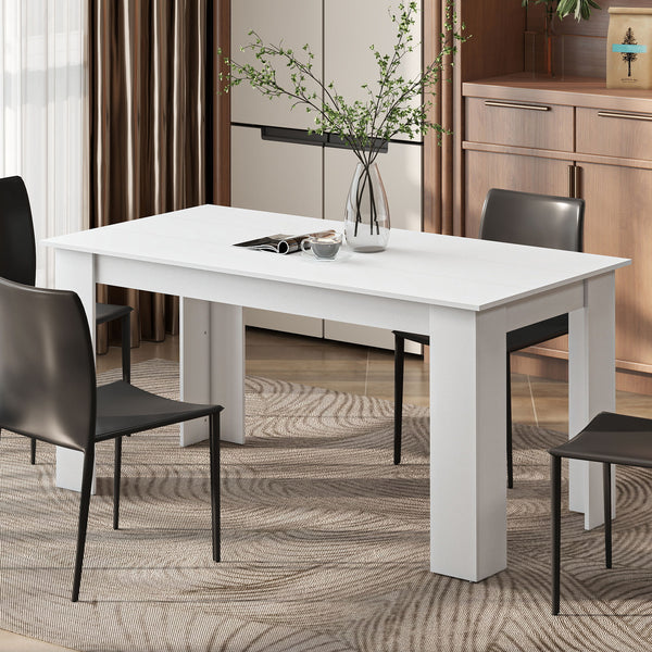 Kitchen table for 4 to 6 people, wood-effect dining table, white