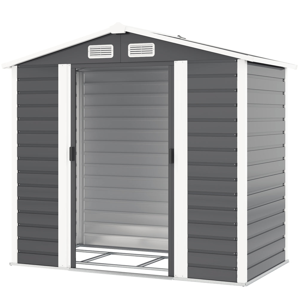 7' x 4' Outdoor Metal Garden Shed with Locking Doors, Dark Gray