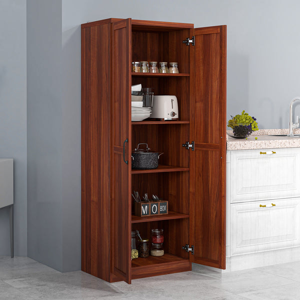5-Tier Pantry with Doors and Adjustable Shelves, Brown