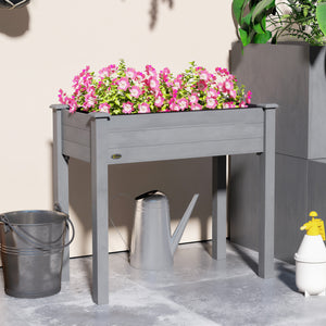 Raised wooden planter with legs, drainage holes and inner bag, dark grey