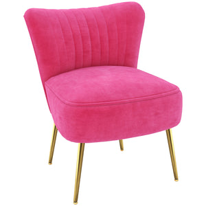 Velvet lounge chair with gold steel legs and tufted backrest, pink
