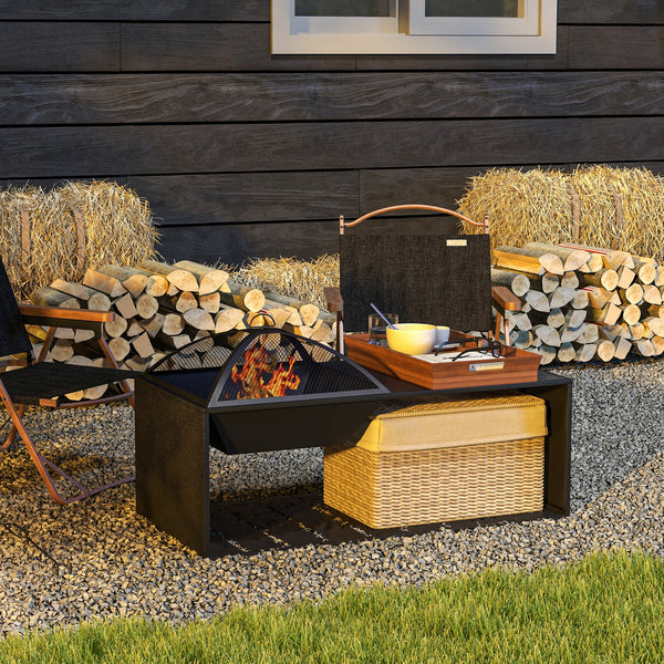 Coffee table with wood-burning fireplace, black