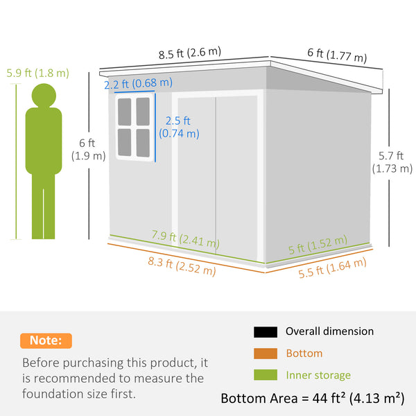 Outdoor garden shed made of galvanized steel, with window, wide lockable doors and vents, dark gray