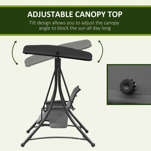 Swing chair for 3 people with adjustable canopy, heather grey