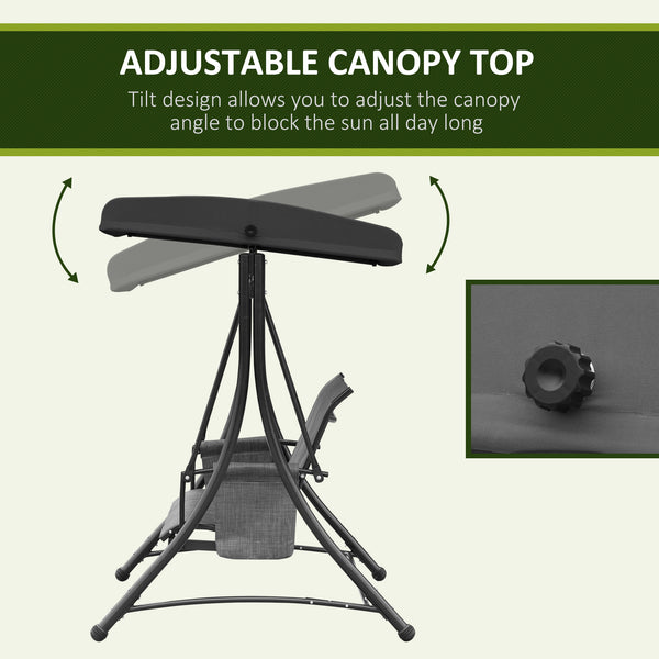 Swing chair for 3 people with adjustable canopy, heather grey