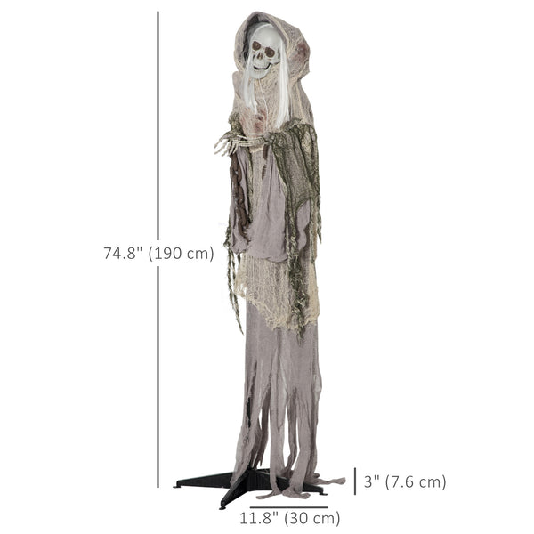 6ft Life Size Halloween Decoration, Witch Skeleton, Animated Prop with Light-Up Eyes and Scary Sound