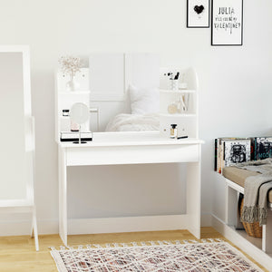 Dressing table with open shelves and drawer, white