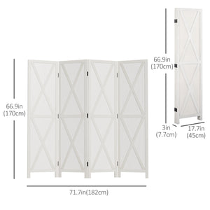 4-Panel Country Style Room Divider with Wooden Frame, White