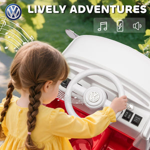 12V electric car, licensed Volkswagen T1, with dual motor and soft start, for ages 3-7, red.