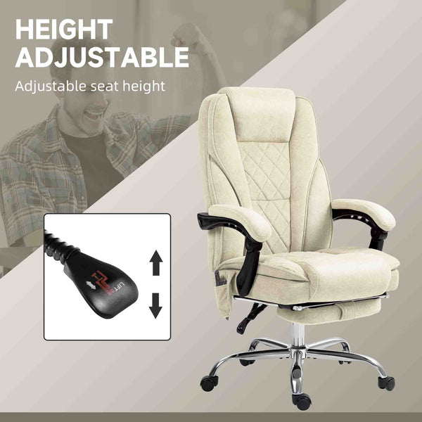Reclining massage office chair with adjustable height and footrest, beige