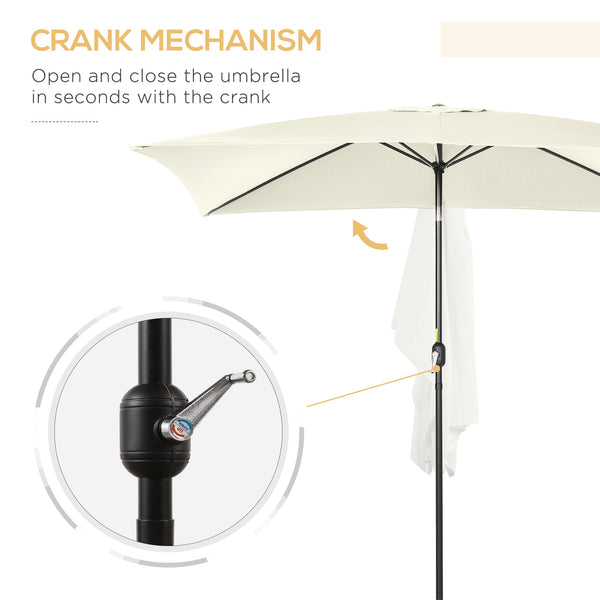 Rectangular tilting aluminium garden parasol 2 x 3 m, garden parasol, outdoor parasol with crank, cream white