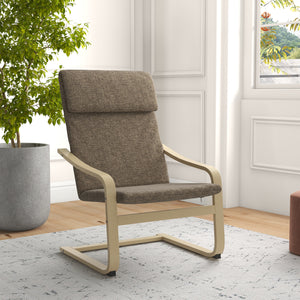 Upholstered accent chair with armrests and wooden frame – Dark brown