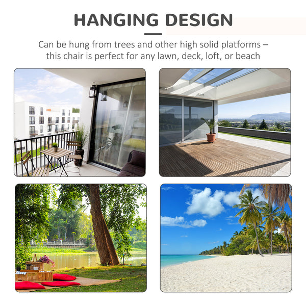 Hanging macrame cotton hammock with two soft cushions, dark grey