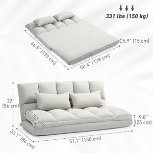 2-seater sofa bed with 9-position backrest and 2 pillows, cream white