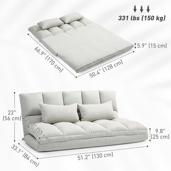 2-seater sofa bed with 9-position backrest and 2 pillows, cream white