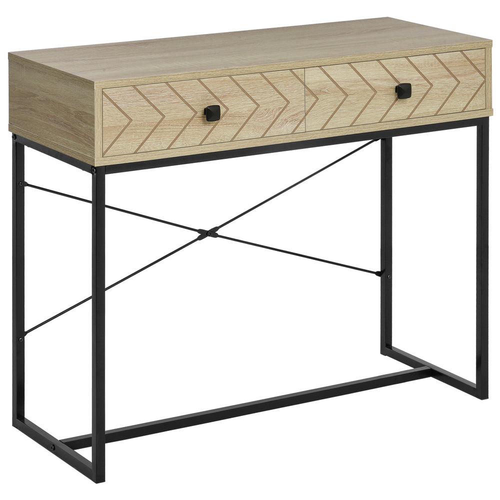 Console table with 2 storage drawers and metal frame