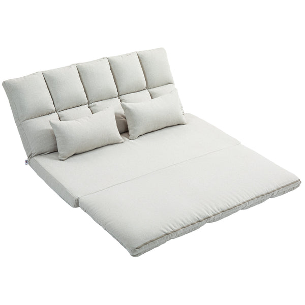 2-seater sofa bed with 9-position backrest and 2 pillows, cream white