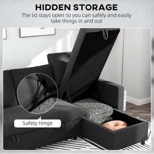 3-seater convertible sectional sofa with pull-out bed, reversible chaise longue and storage – Black