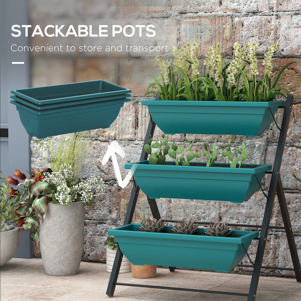 Three-tier raised vertical planter with three containers