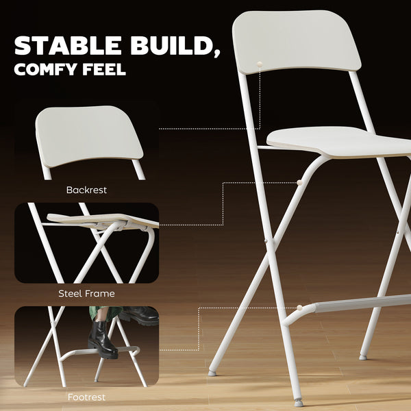 Set of 2 folding bar stools, white
