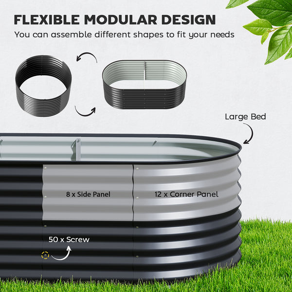 Galvanized raised planter with safety edging and gloves, black