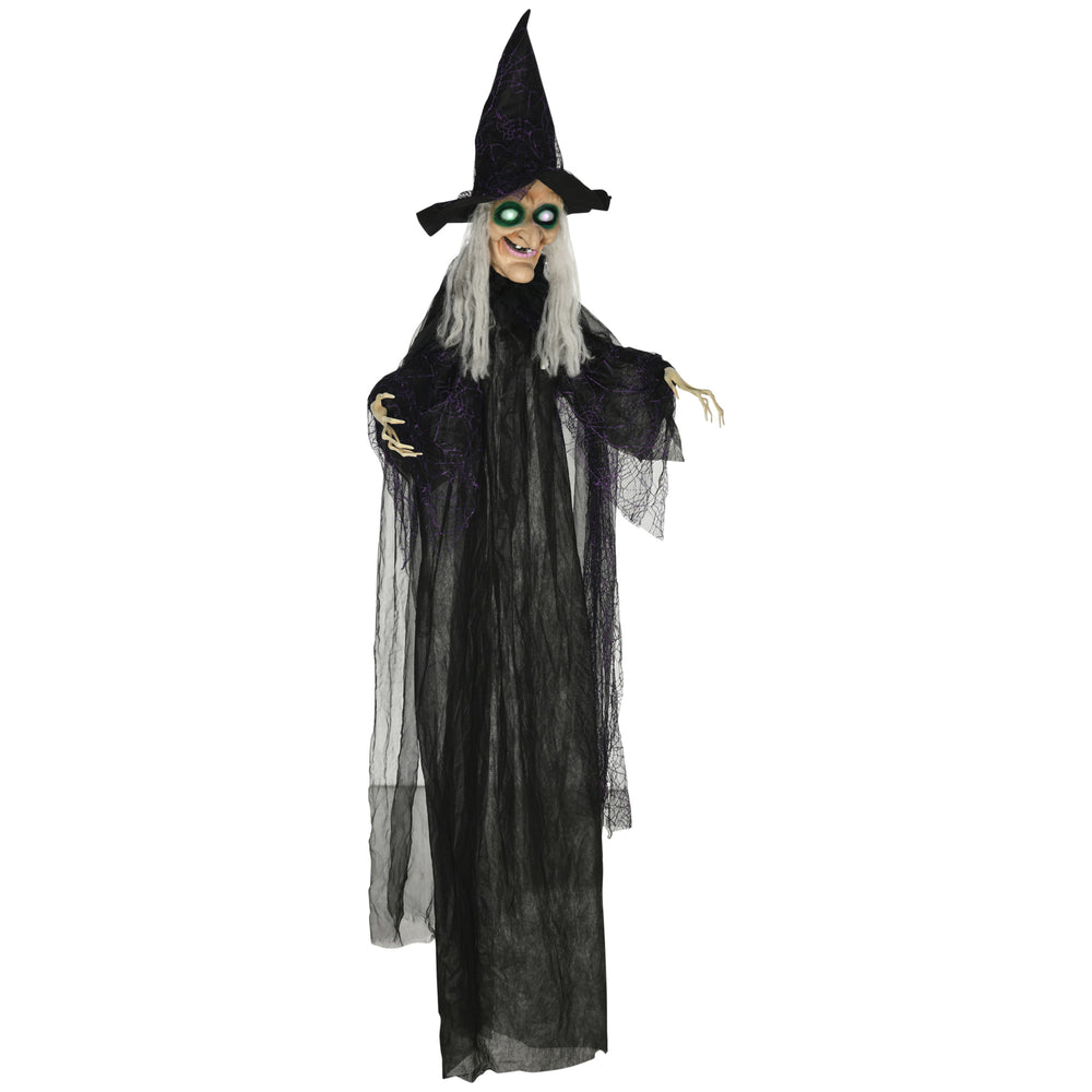6ft Outdoor Halloween Decoration, Life Size Black Witch, Halloween Prop with Light Up Eyes