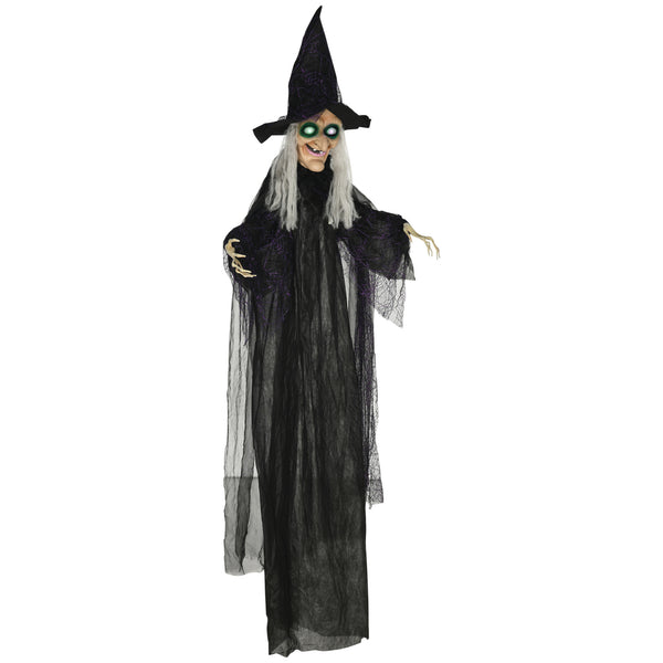 6ft Outdoor Halloween Decoration, Life Size Black Witch, Halloween Prop with Light Up Eyes