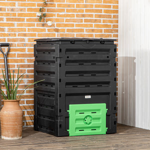 Garden composter with 80 ventilation holes and 2 sliding doors, 450 L, black