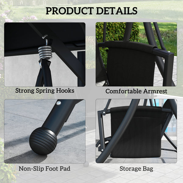 3 Person Outdoor Swing with Adjustable Canopy, Black