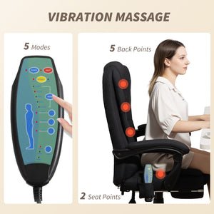 7-point vibrating massage chair with footrest, black