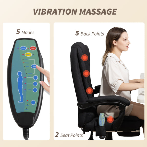7-point vibrating massage chair with footrest, black