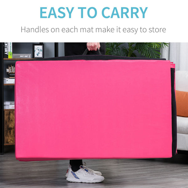 4'x10'x2'' Folding Gymnastics Mat with Carry Handles, Pink