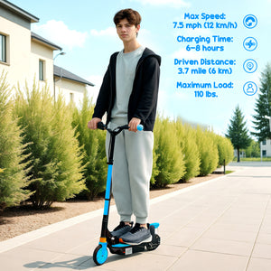 Foldable electric scooter with seat and 2 adjustable heights, blue