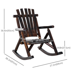 Adirondack style outdoor rocking chair with high back and slatted seat