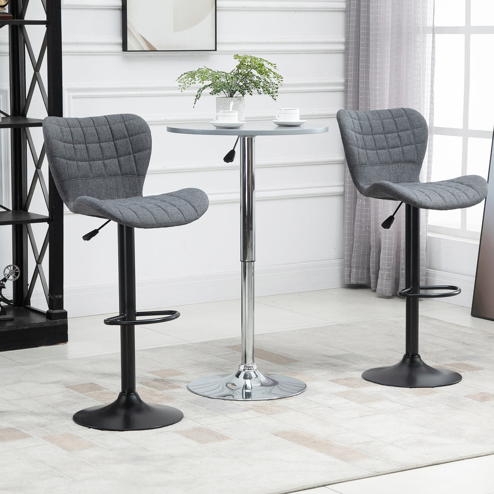 Set of 2 bar stools, adjustable height, swivel, gray