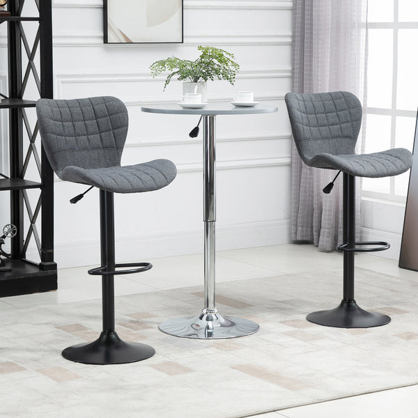 Set of 2 bar stools, adjustable height, swivel, gray