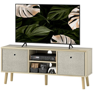 Modern TV cabinet with drawers and folding shelves, natural color