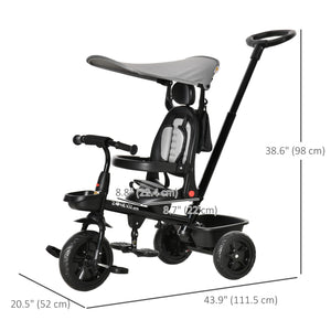4-in-1 Tricycle with Adjustable Reversible Angle Seat, Removable Handle, Grey
