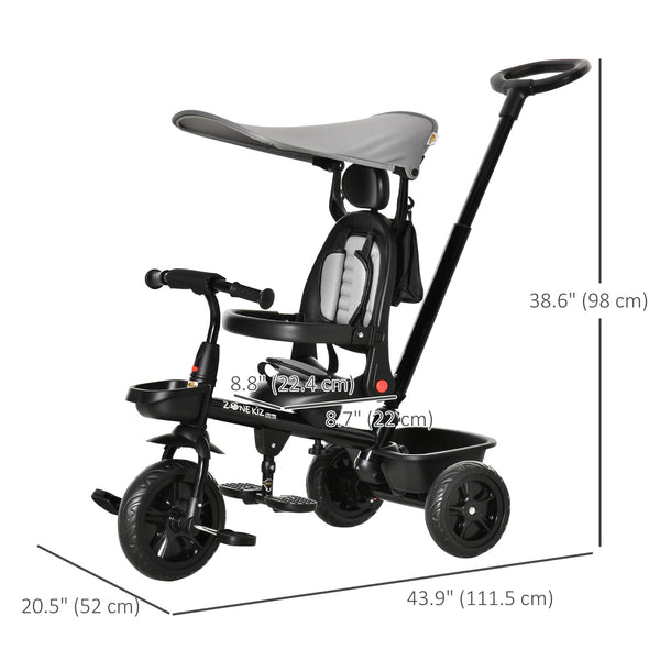 4-in-1 Tricycle with Adjustable Reversible Angle Seat, Removable Handle, Grey